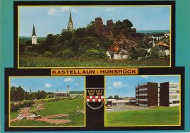 Hier geht es zur Karte mit dem Motiv 'Drei Bilder mit Burg, Schule und Minigolfplatz'