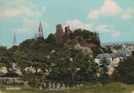 Hier geht es zur Karte mit dem Motiv 'Blick durch Bäume auf Hasental, Burg und Kirchen'
